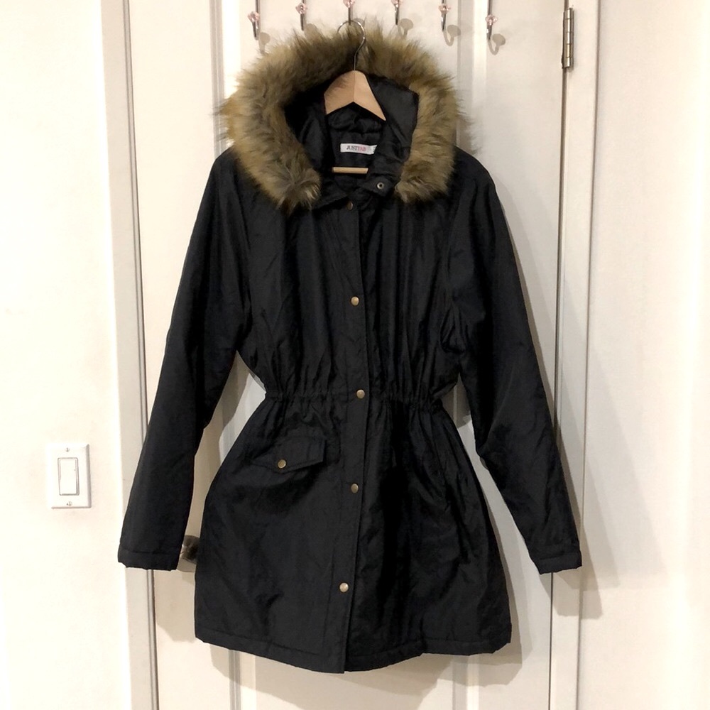 Black fur hooded coat